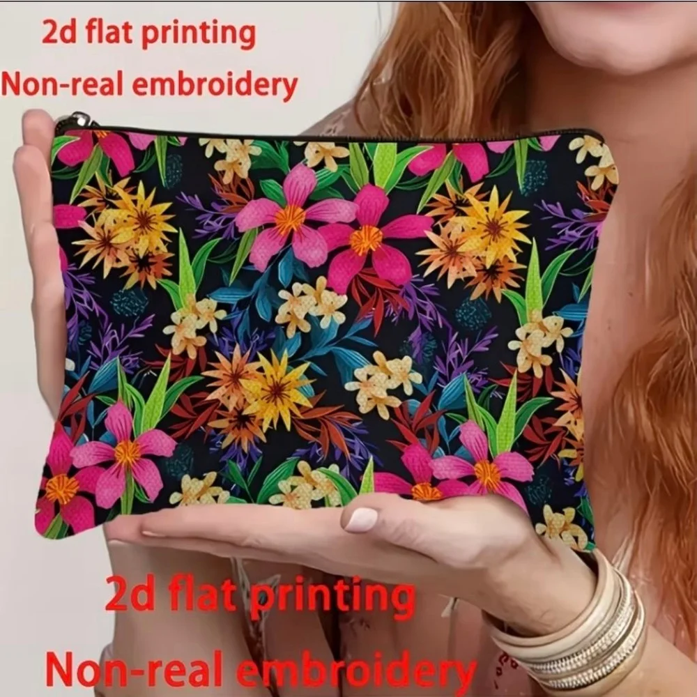 Women's Floral Black Pink Cosmetic Bag One Size